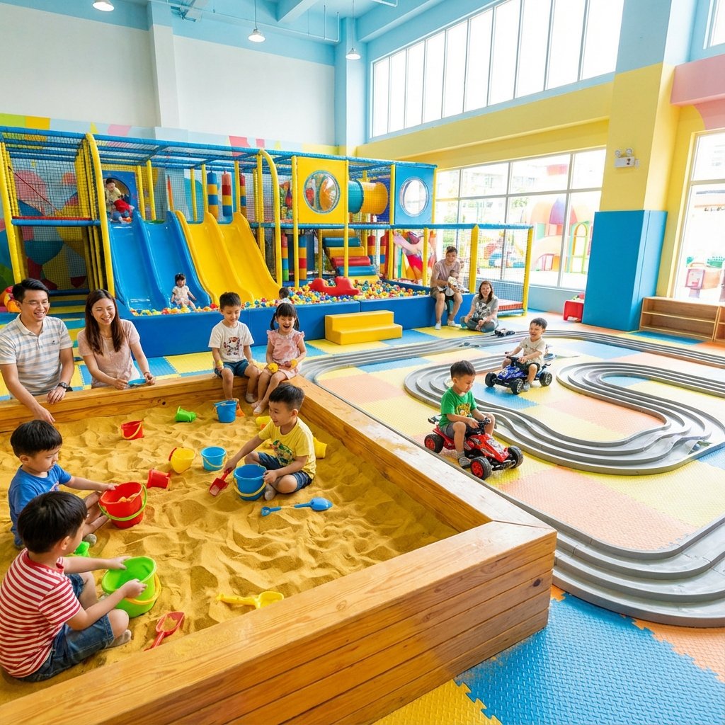 Happy kids playing at Playtopia indoor playground